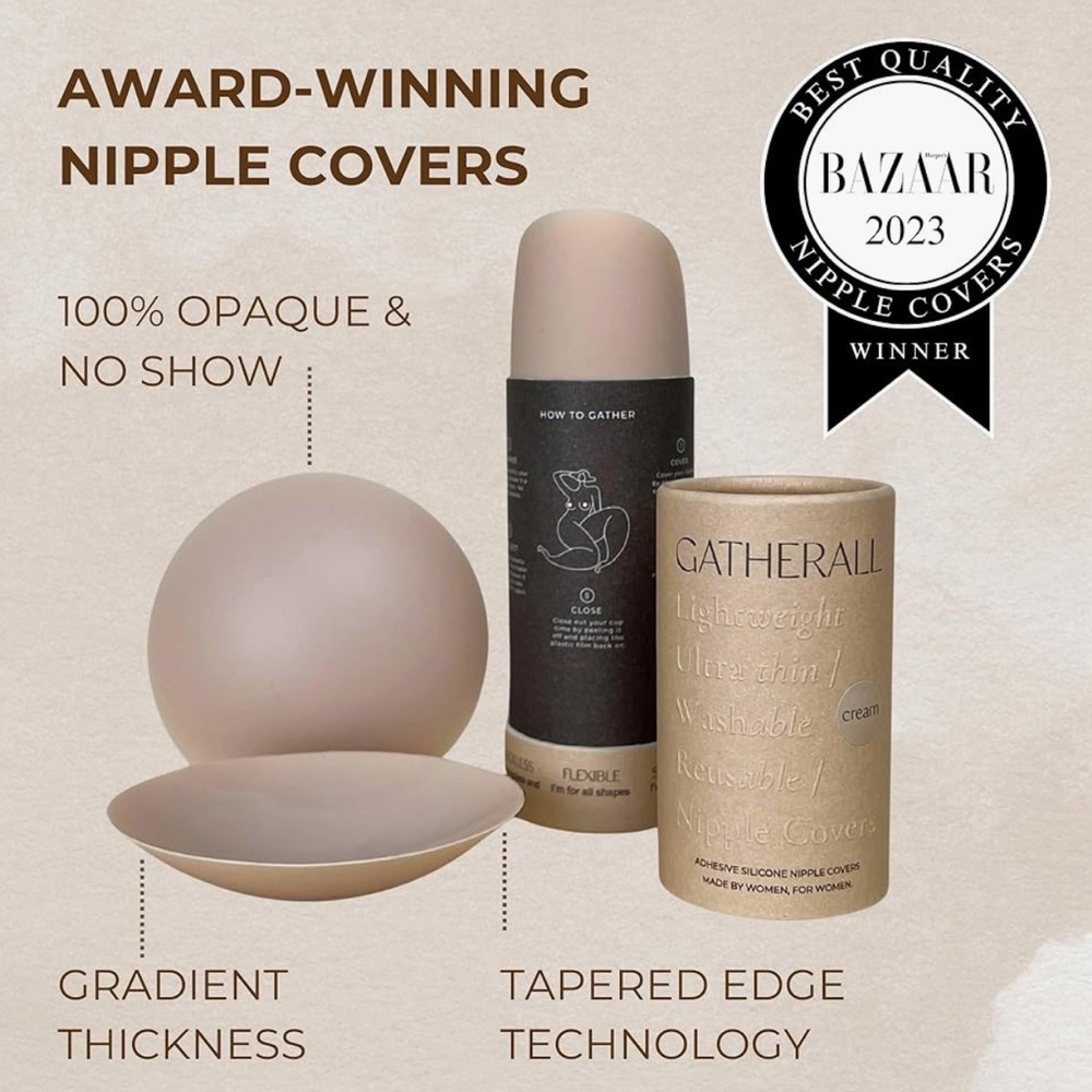 NEW GATHERALL ULTRA-THIN LIGHTWEIGHT NIPPLE
COVERS REUSABLE BLACK OR CREAM